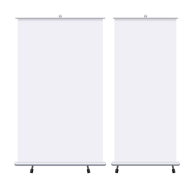 Blank roll up banners set isolated on the white background