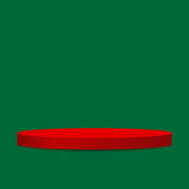 Vettore piedistallo rotondo vuoto. podio rosso su sfondo verde con spazio di copia per il design grafico festivo