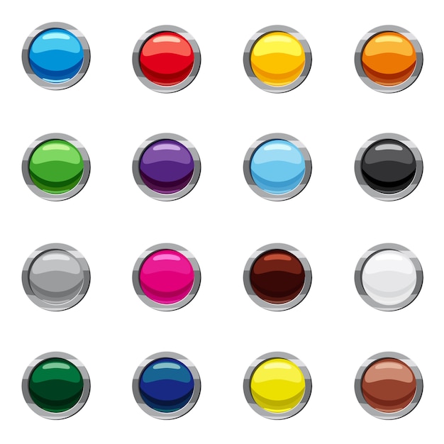 Vector blank round web buttons icons set, cartoon style