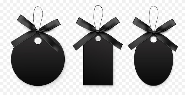 Blank sale label with black bow and black ribbon isolated on white backgroundx9