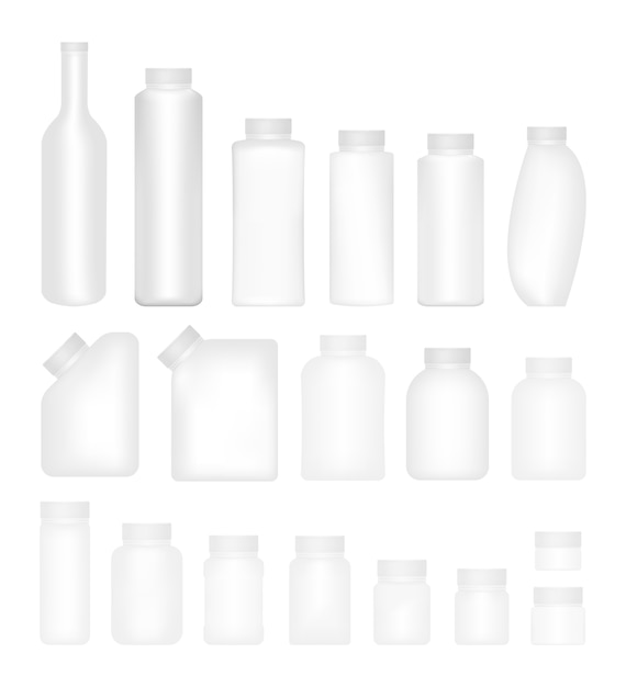 Vector blank set of plastic packaging bottles with cap