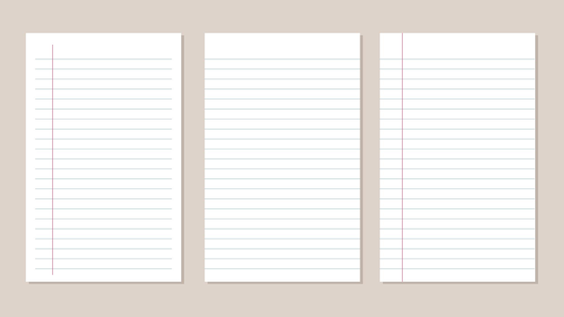 Blank sheet of lined notebook paper set vector illustration