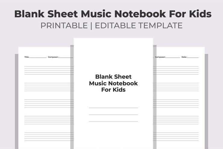 Vector blank sheet music notebook for kids kdp interior