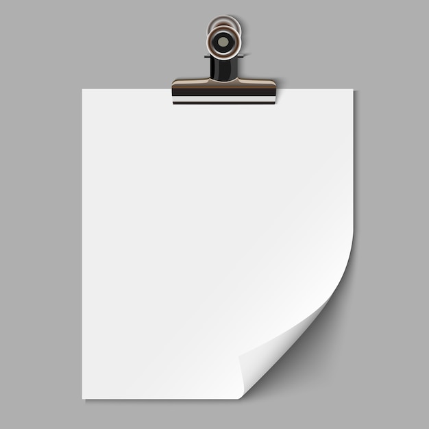 Blank sheet of paper with clamp