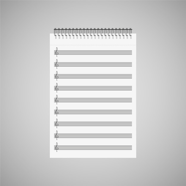Vector blank sheet of paper with a notelines for music