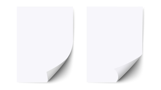 Blank sheet of white paper with curled corner and shadow, paper