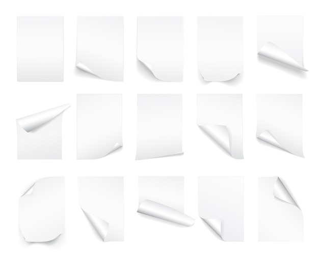 Vector blank sheet of white paper with curled corner and shadow