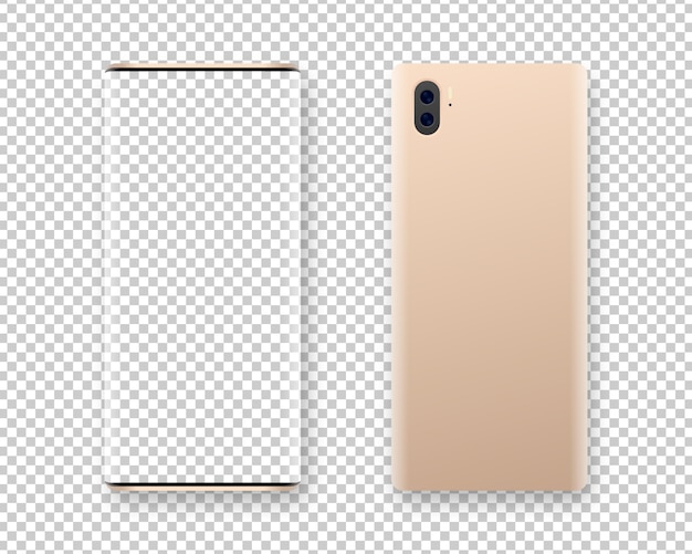Smartphone vuoto nella vista anteriore e posteriore. smartphone isolato. isolato. modello di progettazione. illustrazione realistica.