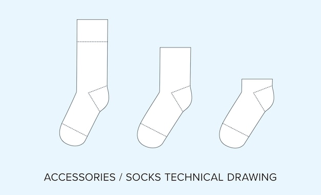 Вектор Пустые носки технический рисунок планировка одежды для дизайнеров моды
