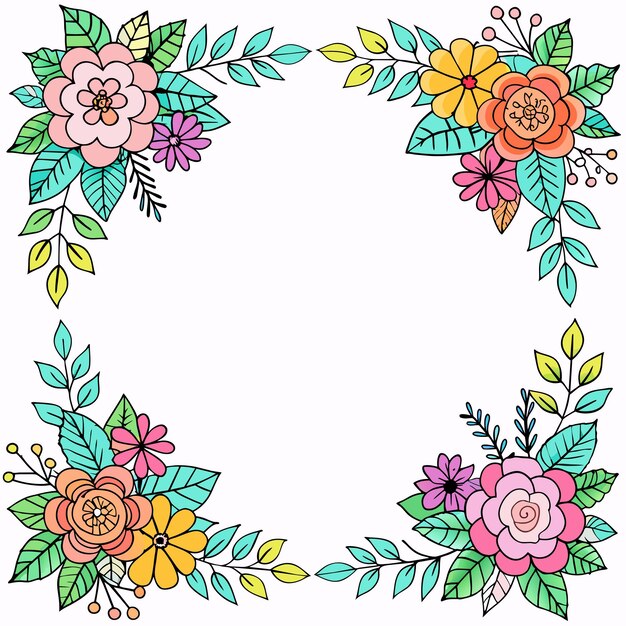 Blank space water color floral frame on white background