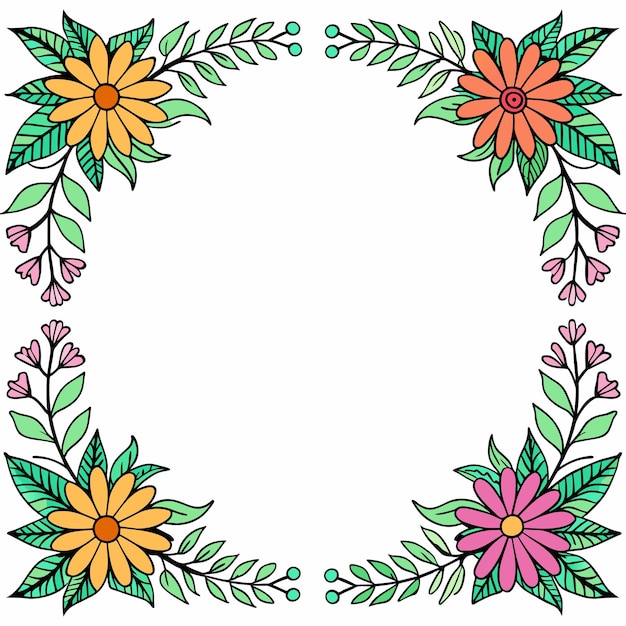 Blank space water color floral frame on white background