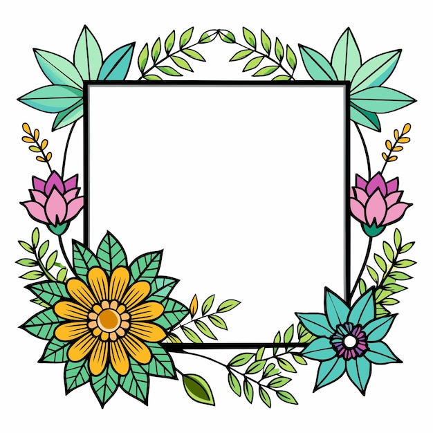 Vector blank space water color floral frame on white background