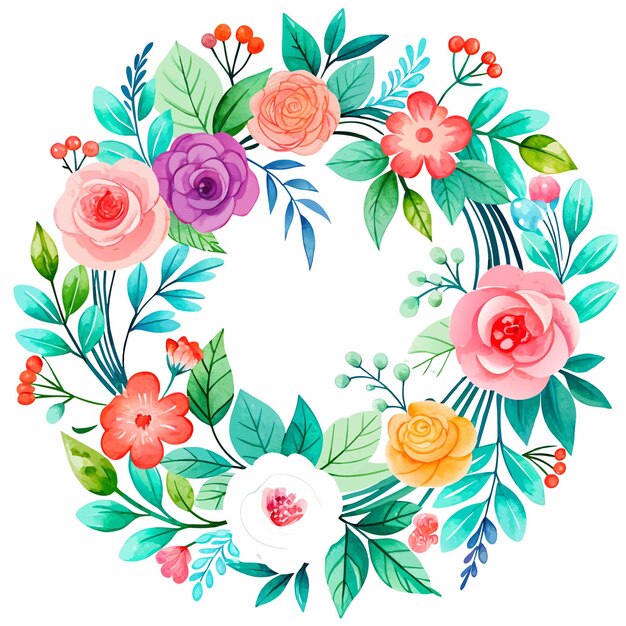 Vector blank space water color floral frame on white background