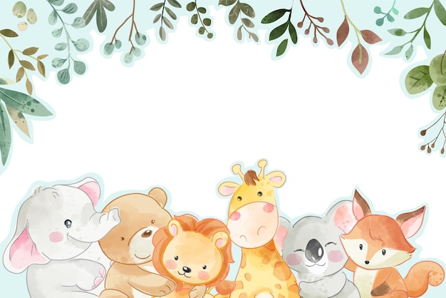 Vector blank space with cute wild animal friends card illustration