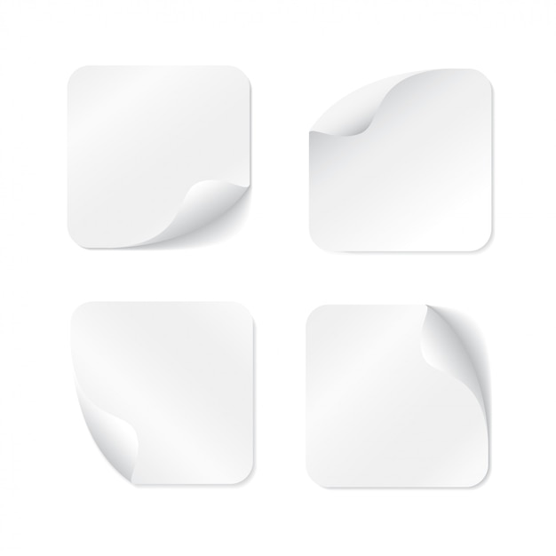 Vector blank square adhesive stickers set with curved corner