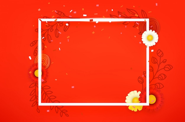 Vector blank square frame on red background.