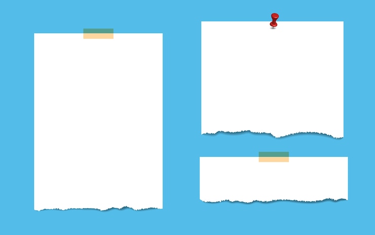 Vector blank squared notepad pages with sticky tape and pin
