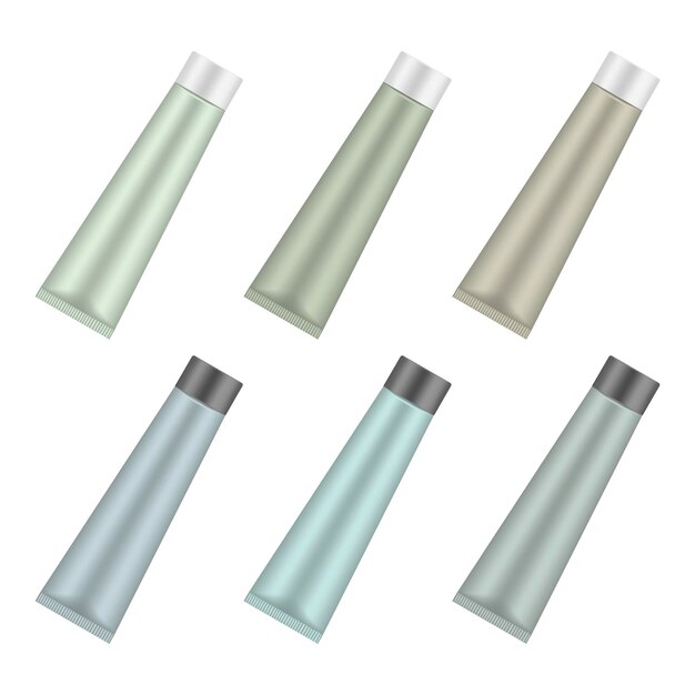 blank squeeze tube container with screw cap isolated on white background mock-up set