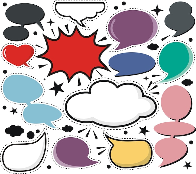 Vector blank text comic black speech bubbles in pop art style