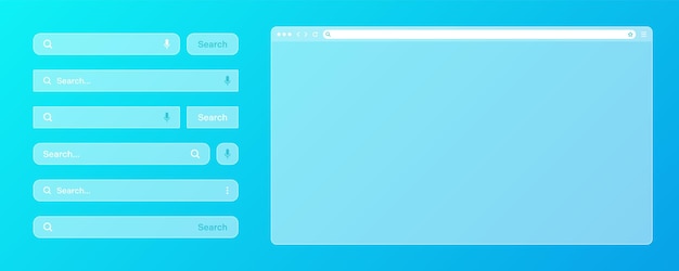 Blank transparant internetbrowservenster met verschillende zoekbalk sjablonen websitemotor met