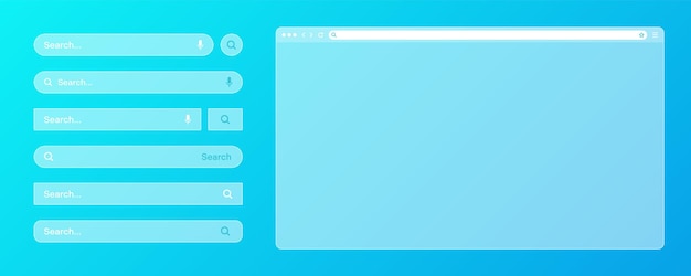 Vector blank transparent internet browser window with various search bar templates web site engine with