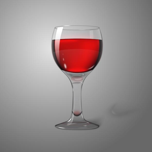 Vettore foto trasparente vuota realistica isolata sul bicchiere di vino grigio con vino rosso, per il branding