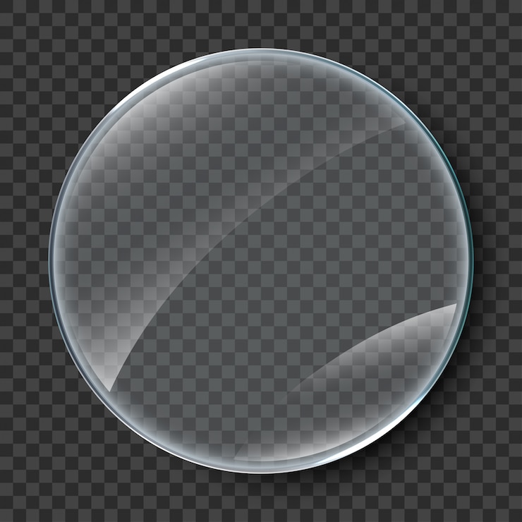 Vector blank transparent round glass plate.  template, mockup banner