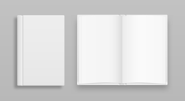 Vector blank vertical book cover template with pages in front