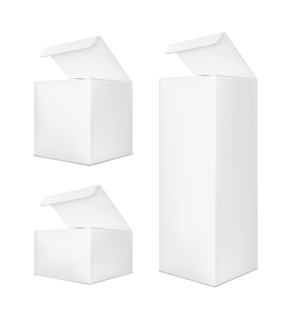 白い背景の上の空白の垂直紙ボックス
