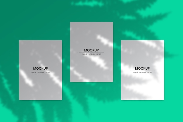 Vector blank vertical paper cards mockup with shadow overlay effect