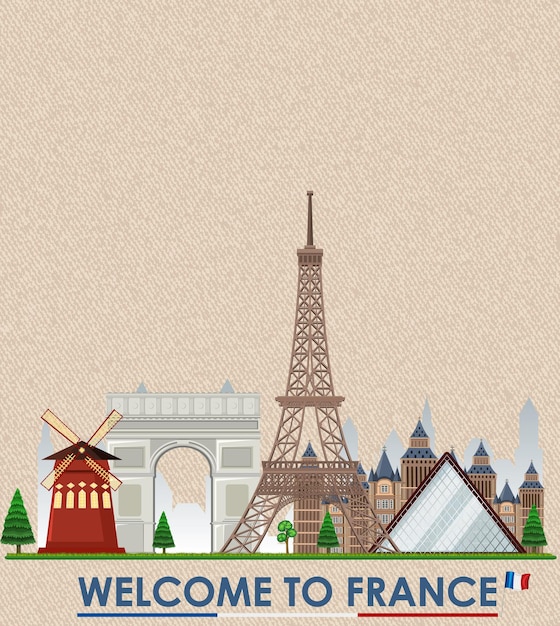 Vector blank vintage postcard with eiffel tower landmark of france