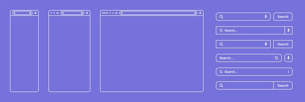 Blank web browser internet page window with toolbar and search bar field Modern website in flat style line art Browser mockup for computer tablet and smartphone Vector illustration