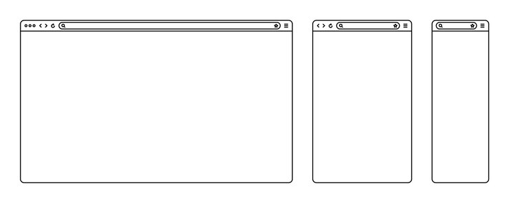 Vector blank web browser internet page window with toolbar and search field modern website in flat style line art browser mockup for computer tablet and smartphone vector illustration