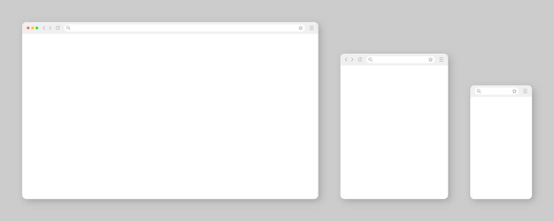 Blank webbrowservenster met werkbalk en zoekveld Moderne website internetpagina in platte stijl Browser mockup voor computer tablet en smartphone Vector illustratie