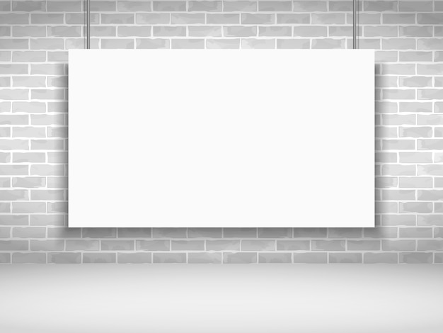Vector blank white banner on brick wall