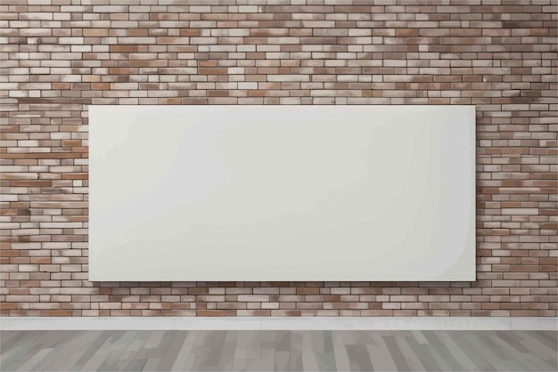 Vettore cartellone bianco vuoto nella stanza con parete in legno rendering 3 d mock upblank muro di mattoni bianchi e