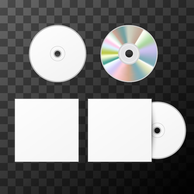 ベクトル 両側から空の白いコンパクトディスクとカバーモックアップテンプレート