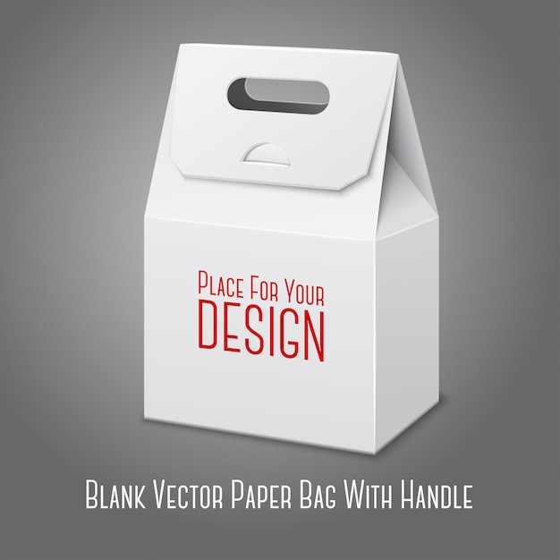 Vector blank white paper packaging bag with handle.