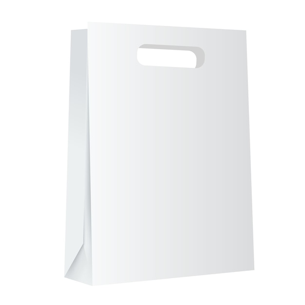 Vector blank white paper shopping bag mockup on white background