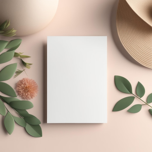 Vector blank white paper with eucalyptus branches on color background blank white paper with eucalyptu