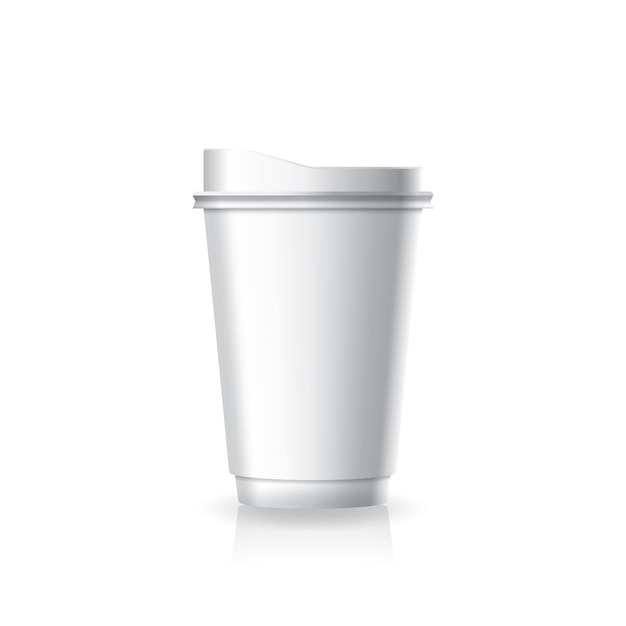 Vector blank white paperplastic coffeetea cup with white lid in medium size mockup template