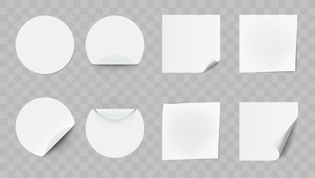 Vector blank white round adhesive stickers with curved corner