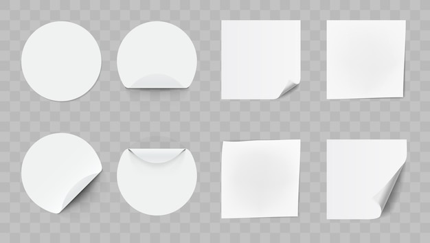 Blank white round adhesive stickers with curved corner