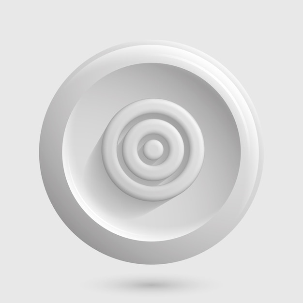 Пустая белая икона цели, изолированная круглая 3D-кнопка, векторная иллюстрация