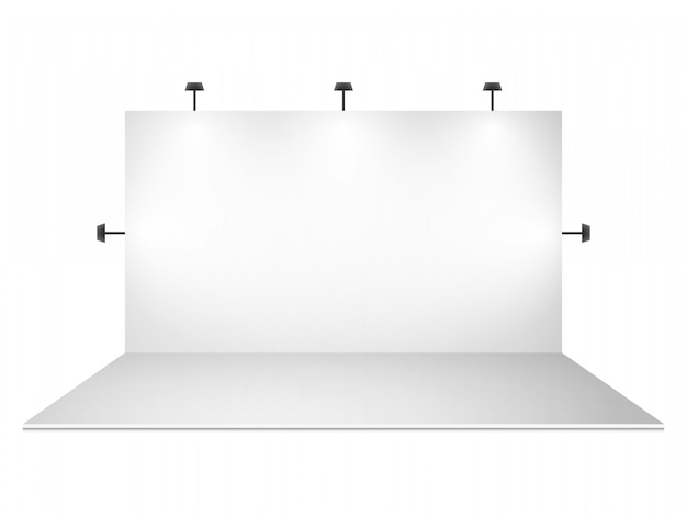 Vector blank white trade show booth with lighting