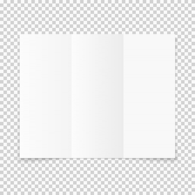 Vector blank white tri-fold paper brochure with shadow