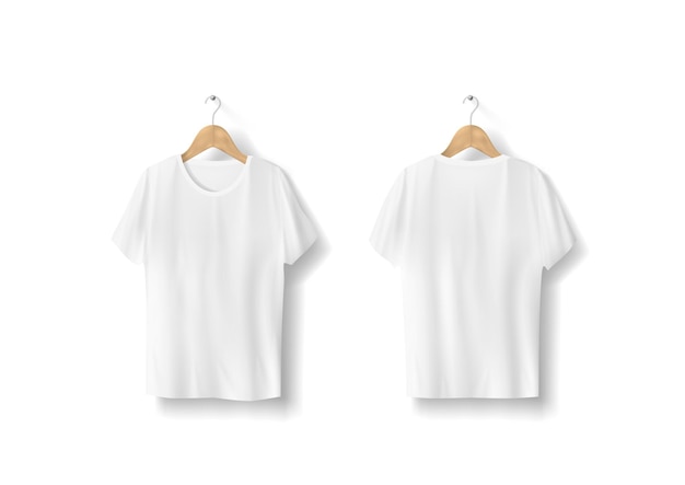 Vector blank white tshirts hanging on white wall