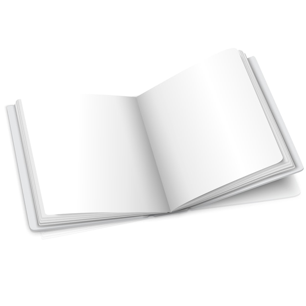 Blank white vector opened book or photo album for your messages, design concepts, photos etc.