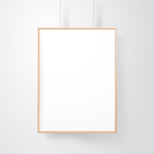 Blank wood frame on the wall vector mockup