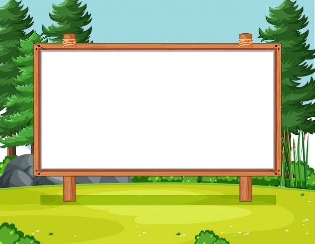 Vector blank wooden frame in nature park scene